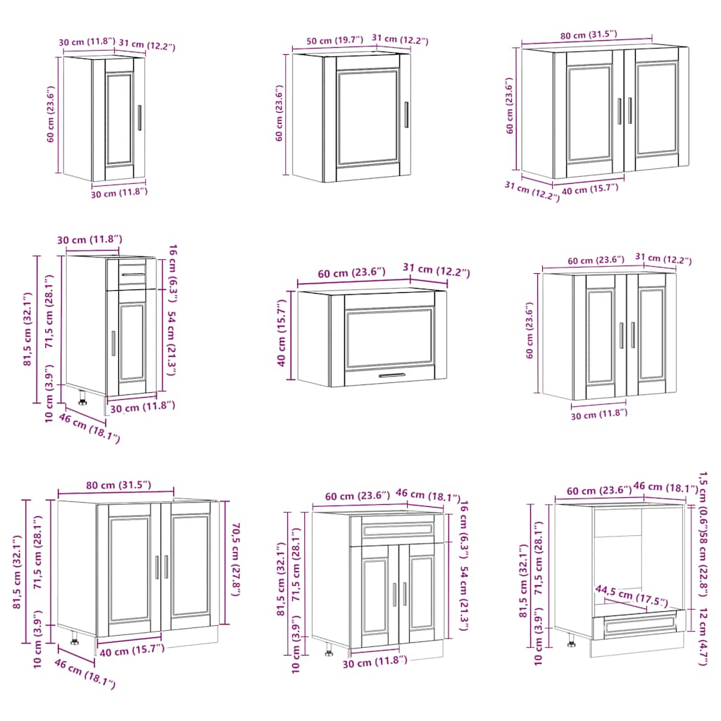 Köksinredning Köksskåpsset Porto 14 delar Rökfärgad ek