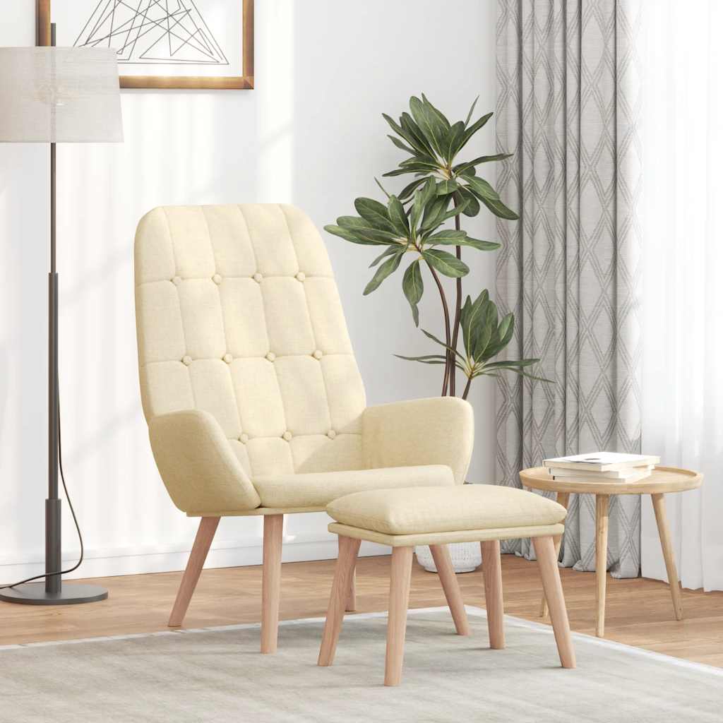 Fåtölj Gräddvit med fotpall Tyg