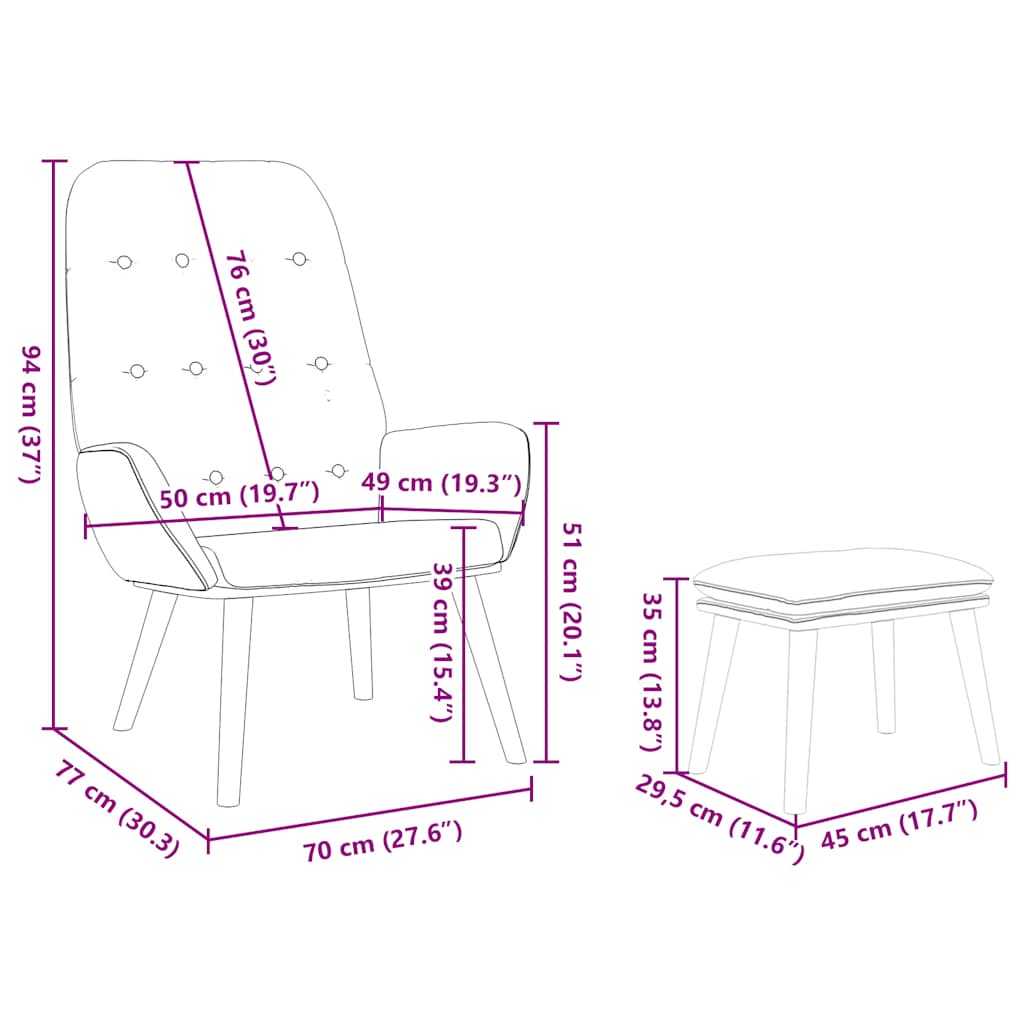 Fåtölj Vinröd Vilstol med fotpall tyg