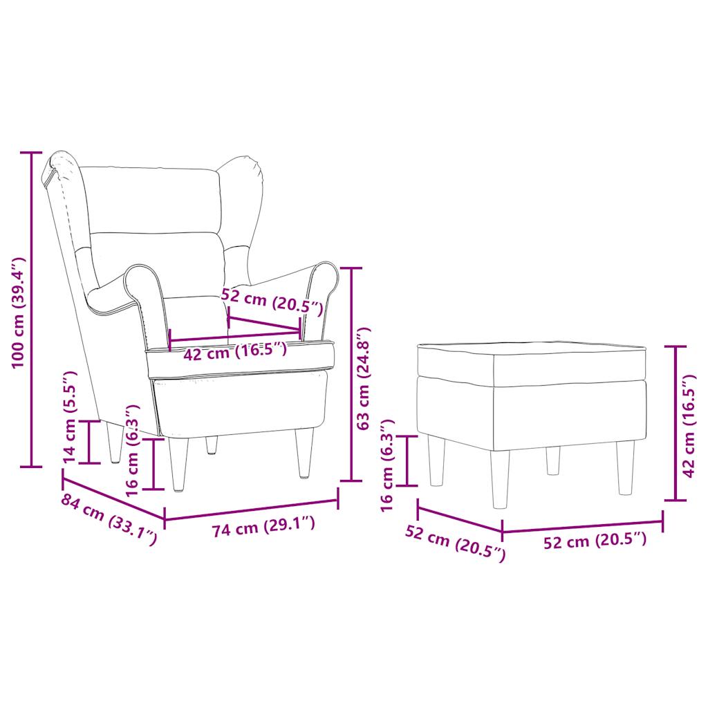 Fåtölj Vinröd med fotpall tyg