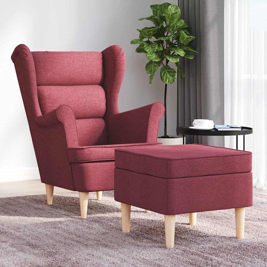 Fåtölj Vinröd med fotpall tyg