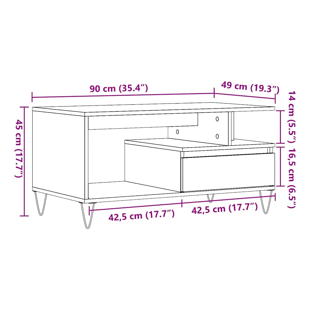 Soffbord åldrat trä 90x49x45 cm konstruerat trä