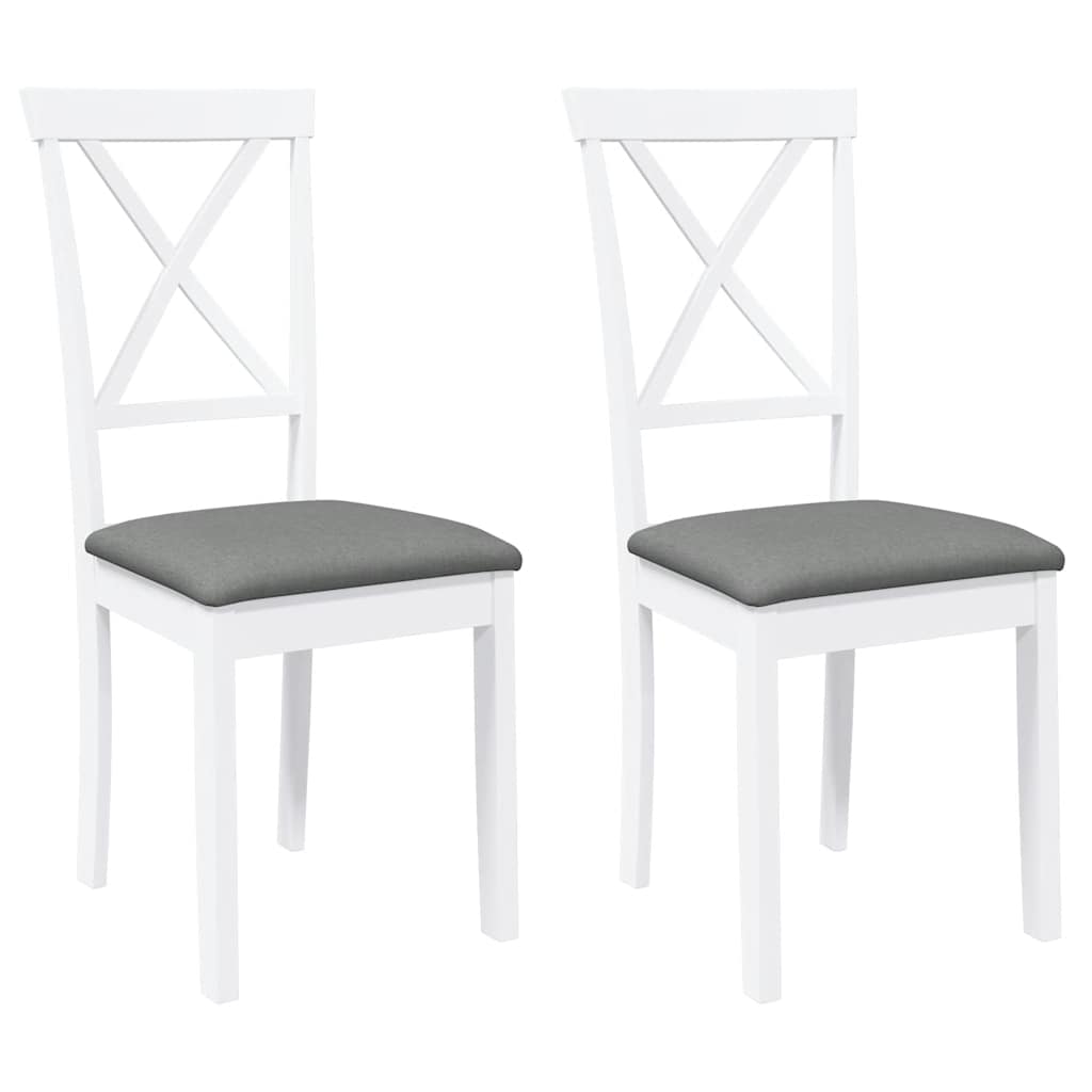 Matstolar med dynor 2 st, vit, massivt trä, gummi