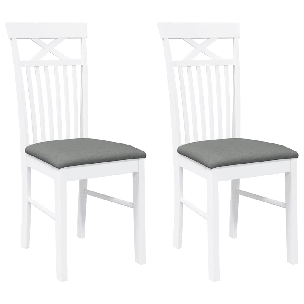 Matstolar med dynor 2 st, vit, massivt trä, gummi