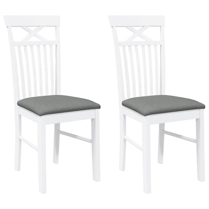 Matstolar med dynor 2 st, vit, massivt trä, gummi