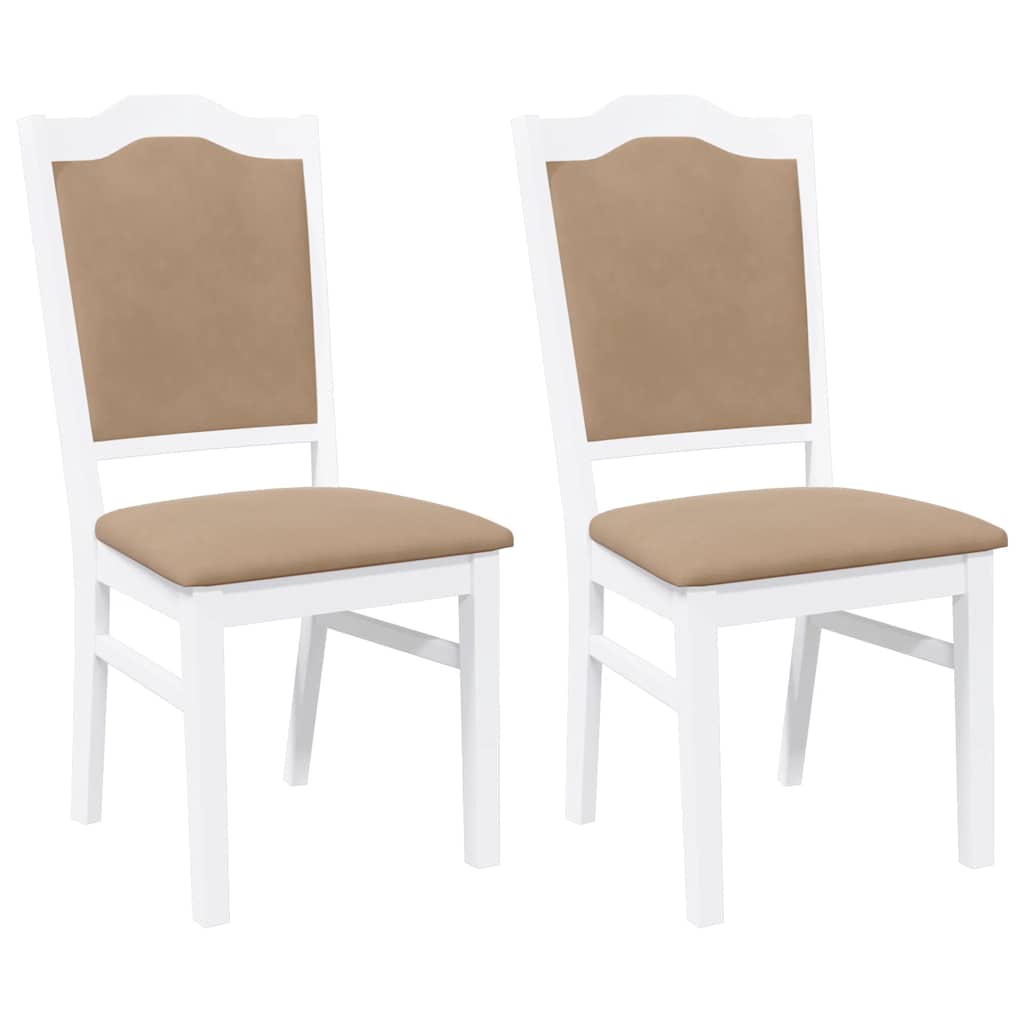 Matstolar med dynor 2 st, vit, massivt trä, gummi