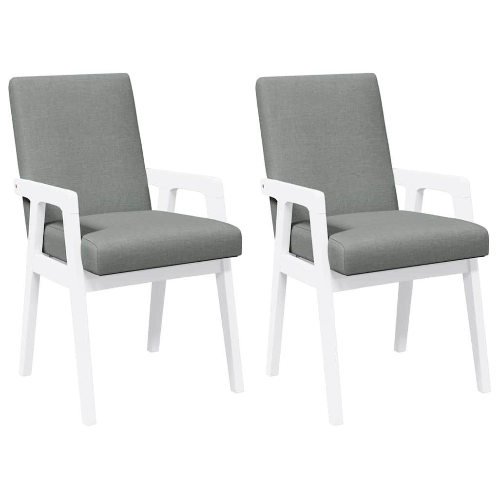 Matstolar med dynor 2 st, vit, massivt trä, gummi