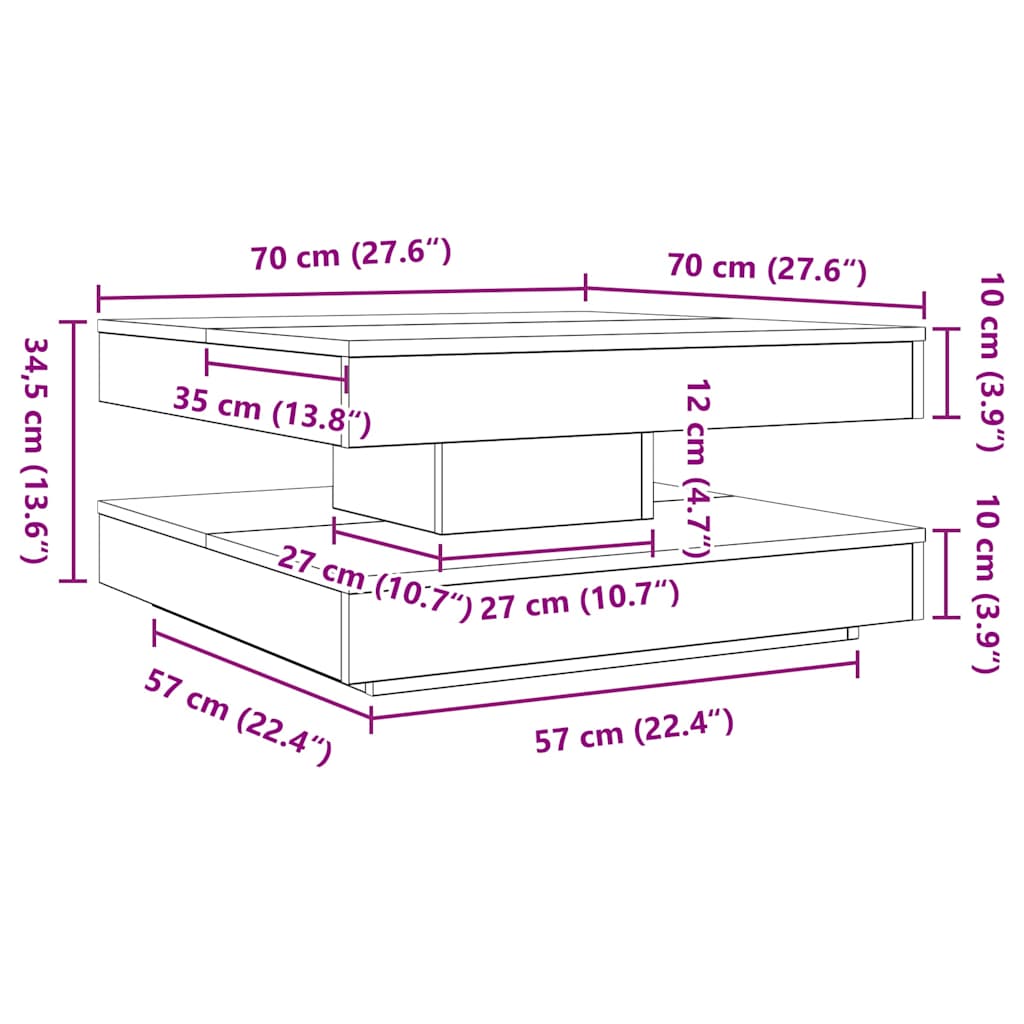 Soffbord 360 grader vridbart vit 70x70x34,5 cm