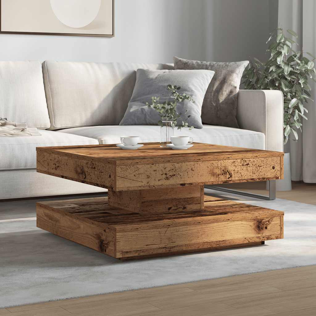 Soffbord 360 grader vridbart åldrat trä 70x70x34,5 cm