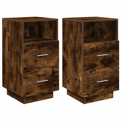 Sängbord 2 st med 2 lådor rökfärgad ek 36x36x68 cm