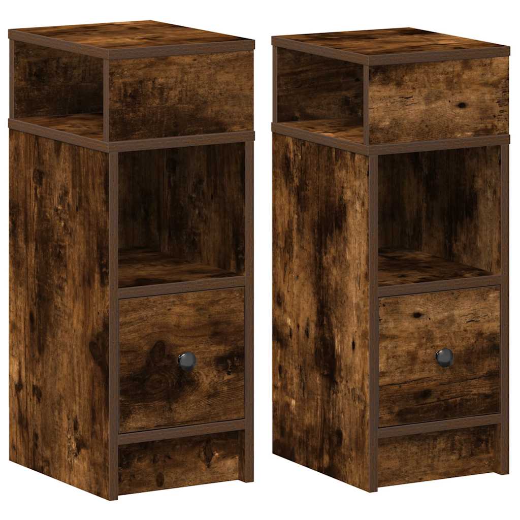 Sängbord 2 st med låda rökfärgad ek 25x31x66 cm