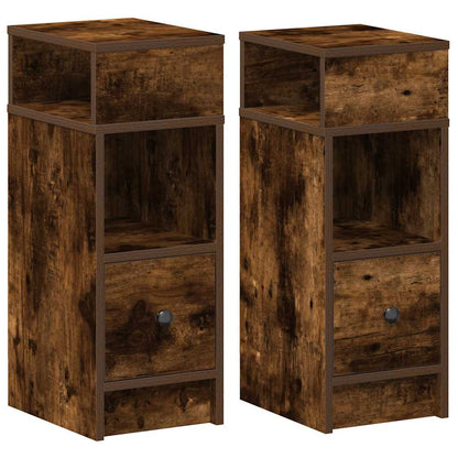 Sängbord 2 st med låda rökfärgad ek 25x31x66 cm