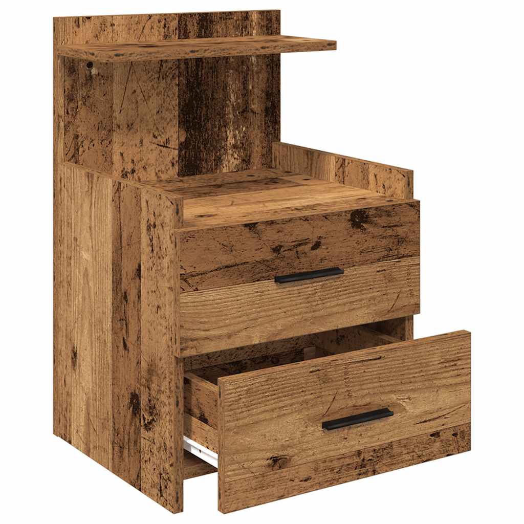 Sängbord 2 st med 2 lådor gammalt trä 40x36,5x62 cm