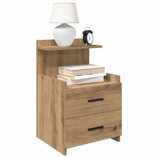 Sängbord 2 st med 2 lådor hantverksmässig ek 40x36,5x62 cm