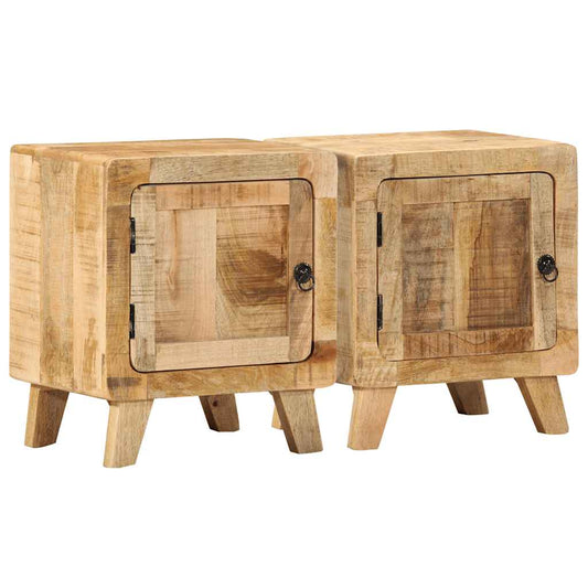Sängbord 2 st 40x32x46 cm massivt trä grov mango