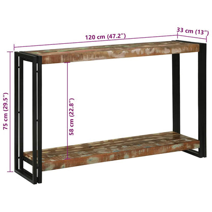 Avlastningsbord Konsollbord Trä med hylla 120 x 33 x 75 cm massivt återvunnet trä
