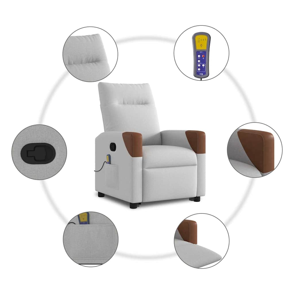 Elektrisk Massagefåtölj Ljusgrå med uppresningshjälp tyg
