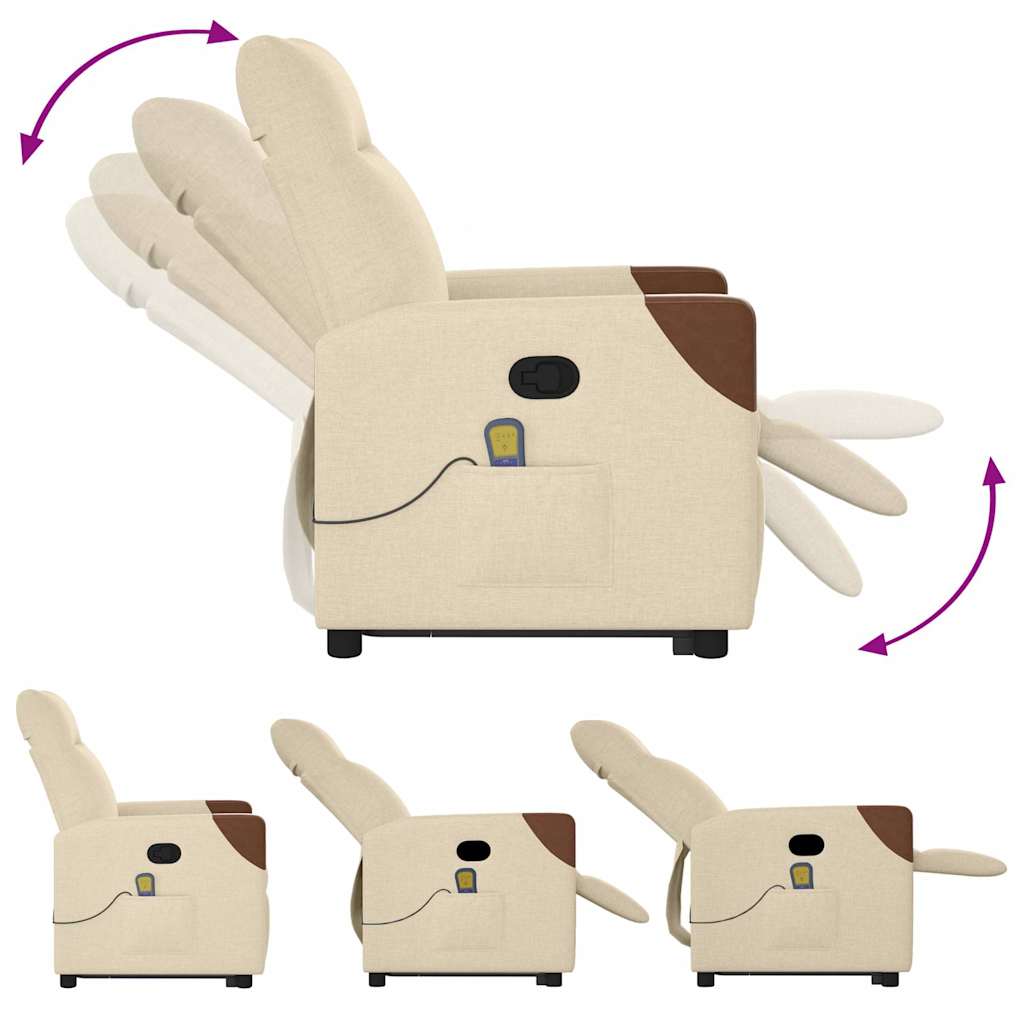 Elektrisk Massagefåtölj Gräddvit med uppresningshjälp tyg