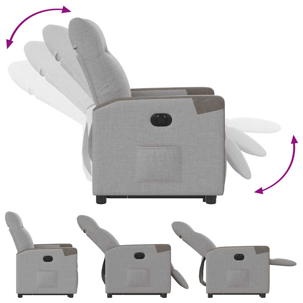 Elektrisk Fåtölj Ljusgrå Reclinerfåtölj med uppresningshjälp tyg