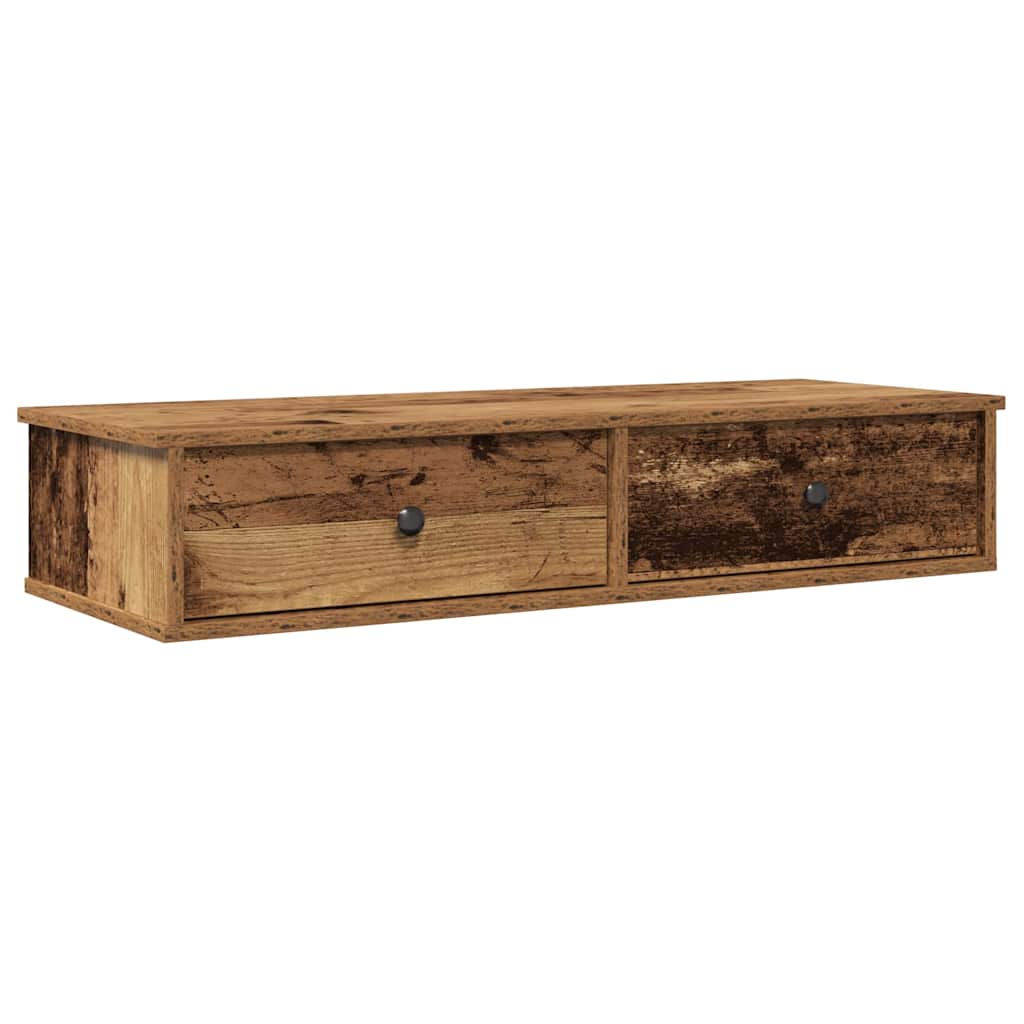 Vägghylla Åldrat Trä med lådor 100x37,5x19 cm