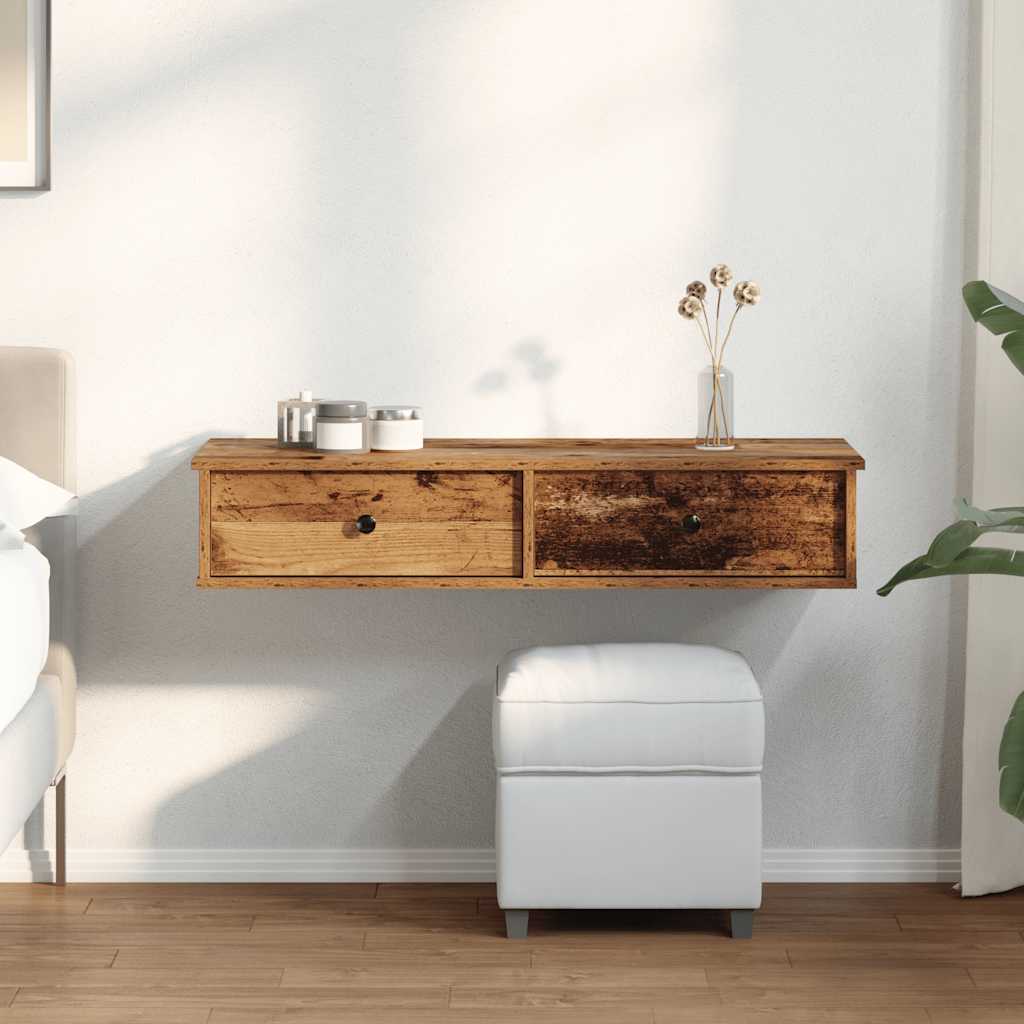 Vägghylla Åldrat Trä med lådor 100x37,5x19 cm
