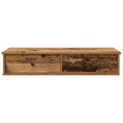 Vägghylla Åldrat Trä med lådor 100x37,5x19 cm