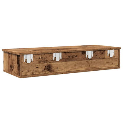 Vägghylla Åldrat Trä med lådor 100x37,5x19 cm