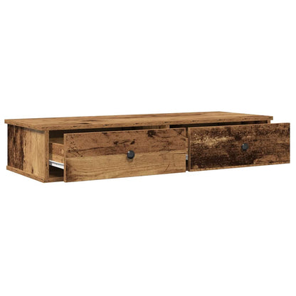 Vägghylla Åldrat Trä med lådor 100x37,5x19 cm