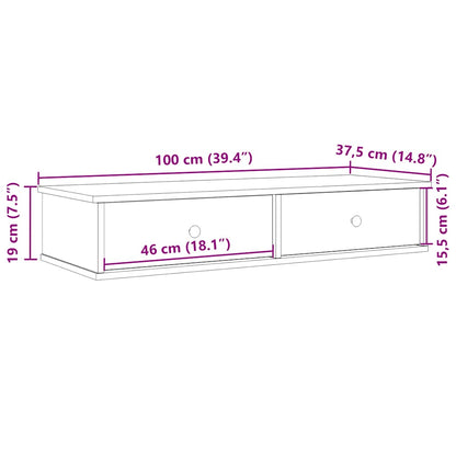 Vägghylla Åldrat Trä med lådor 100x37,5x19 cm