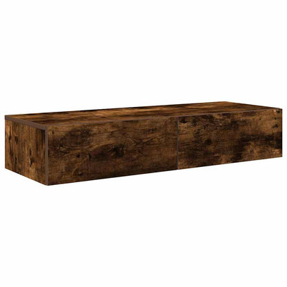 Vägghylla Rökfärgad Ek med lådor 100x36x19 cm