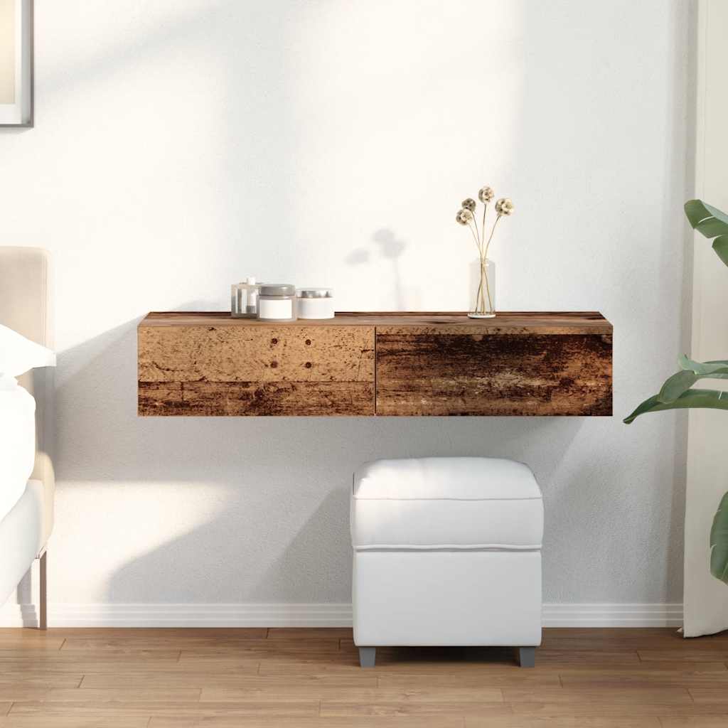 Vägghylla Åldrat Trä med lådor Åldrat Trä 100x36x19 cm