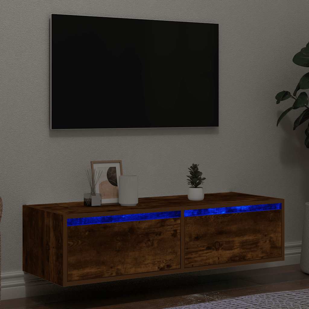 TV-Möbel Rökfärgad Ek TV-Bänk LED 100X35,5x25 cm