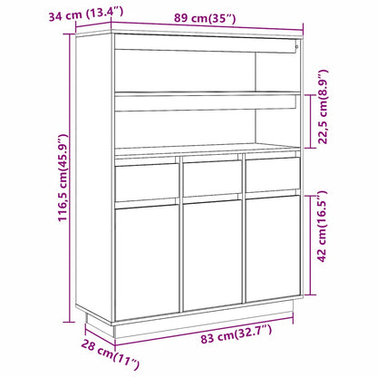 Skåp Vit 89x34x116,5 cm massiv furu