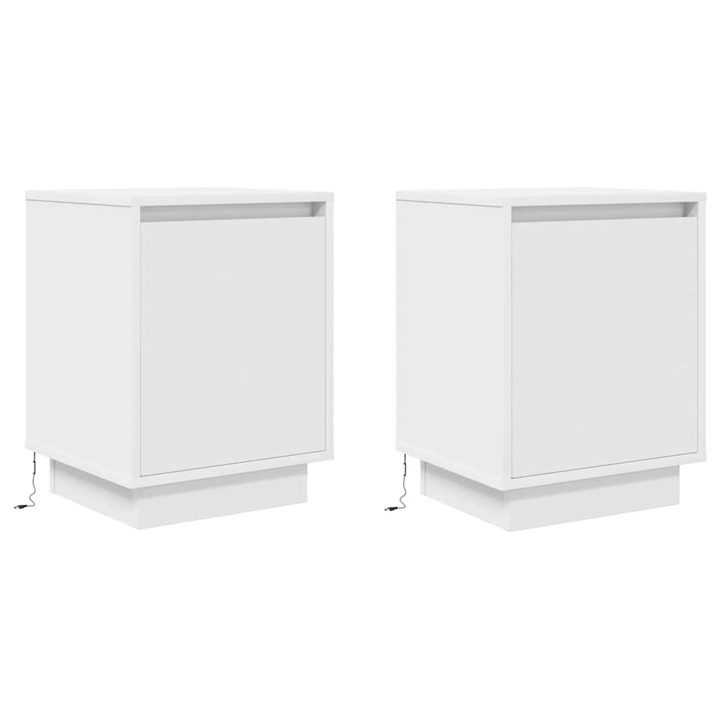 Sängbord med LED-lampor 2 st vit 38x34x50 cm