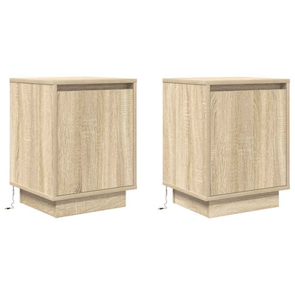 Sängbord med LED-lampor 2 st, Sonoma Ek 38x34x50 cm