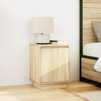 Sängbord med LED-lampor 2 st, Sonoma Ek 38x34x50 cm