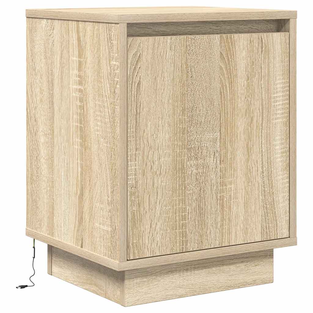 Sängbord med LED-lampor 2 st, Sonoma Ek 38x34x50 cm