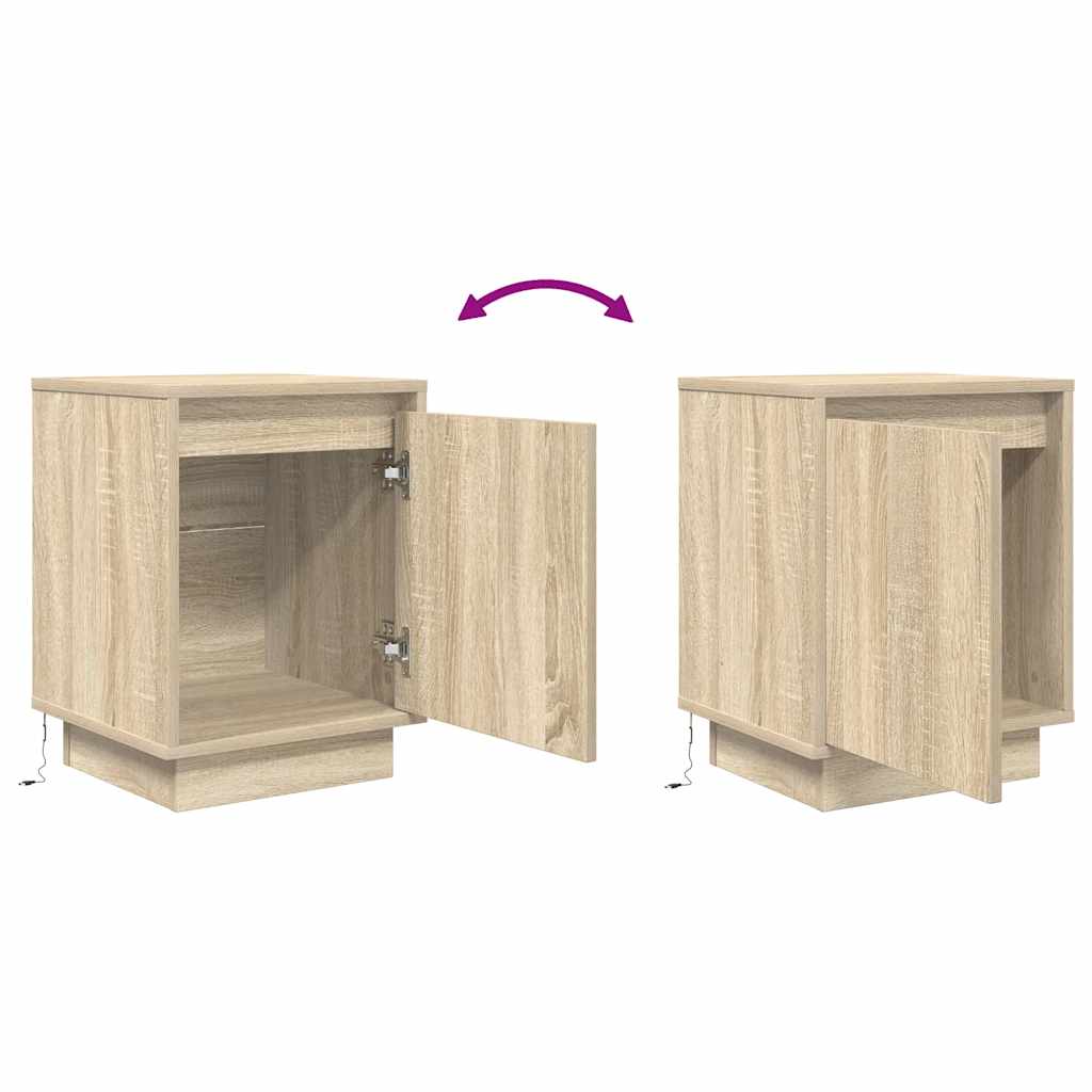 Sängbord med LED-lampor 2 st, Sonoma Ek 38x34x50 cm