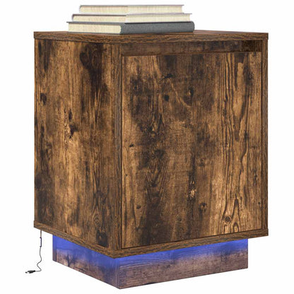 Sängbord med LED-lampor 2 st rökt ek 38x34x50 cm