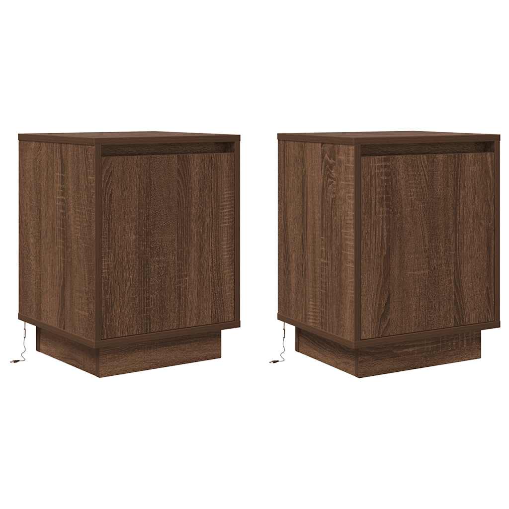 Sängbord med LED-lampor 2 st brun ek 38x34x50 cm