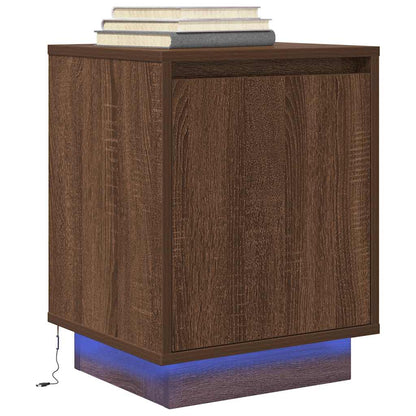 Sängbord med LED-lampor 2 st brun ek 38x34x50 cm