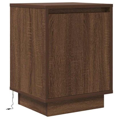Sängbord med LED-lampor 2 st brun ek 38x34x50 cm