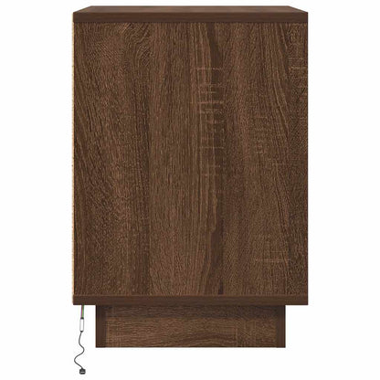 Sängbord med LED-lampor 2 st brun ek 38x34x50 cm