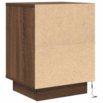 Sängbord med LED-lampor 2 st brun ek 38x34x50 cm