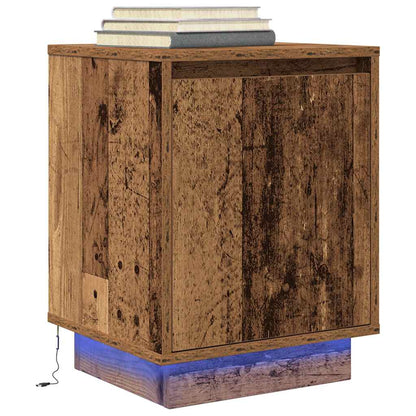 Sängbord med LED-lampor 2 st gammalt trä 38x34x50 cm