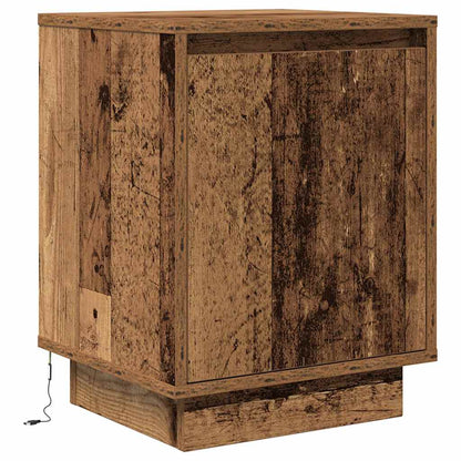 Sängbord med LED-lampor 2 st gammalt trä 38x34x50 cm