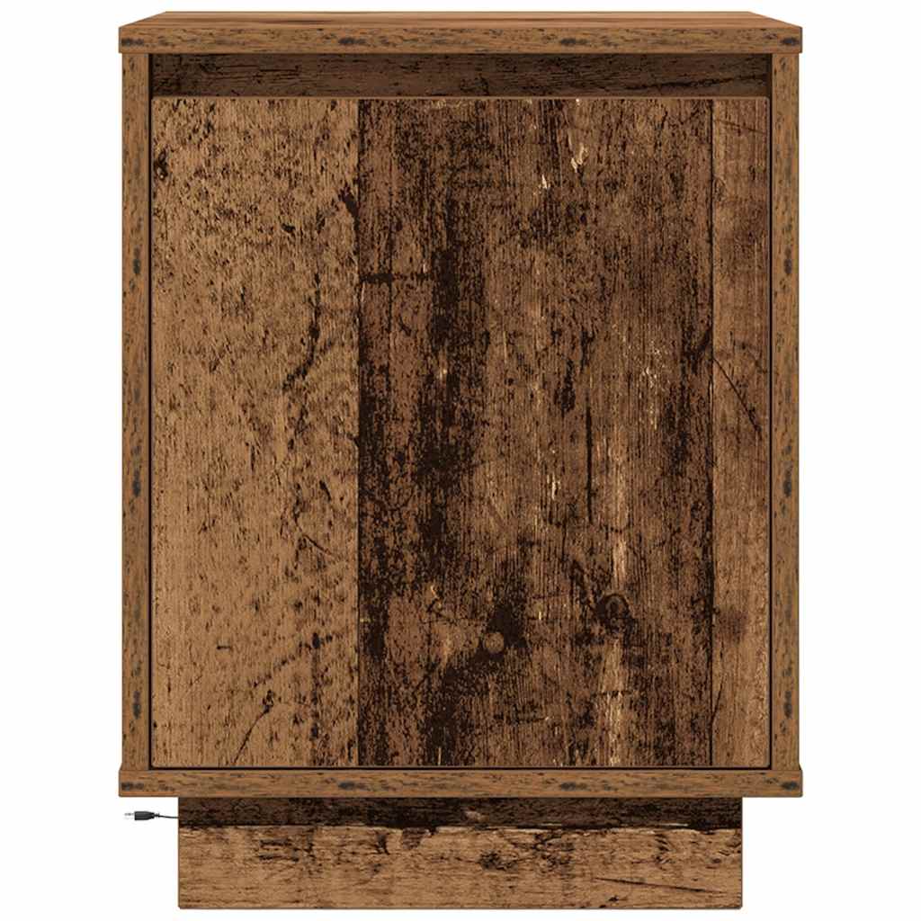 Sängbord med LED-lampor 2 st gammalt trä 38x34x50 cm