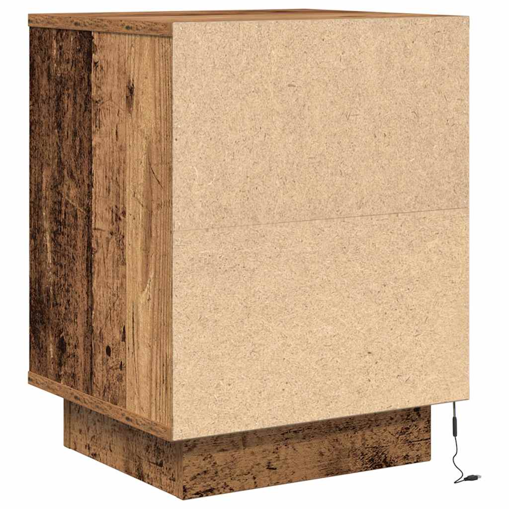 Sängbord med LED-lampor 2 st gammalt trä 38x34x50 cm