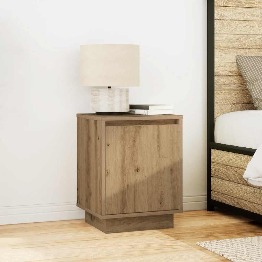 Sängbord med LED-lampor 2 st, hantverksmässig ek 38x34x50 cm