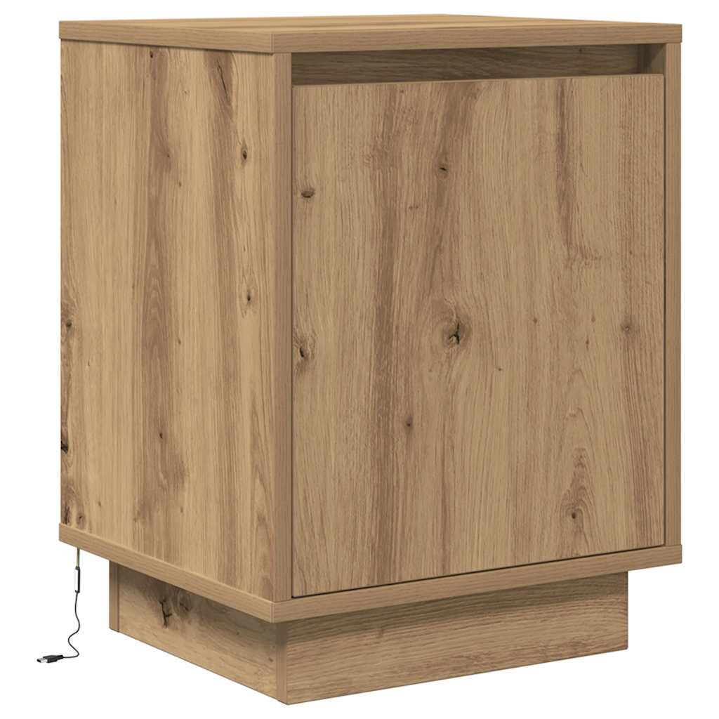 Sängbord med LED-lampor 2 st, hantverksmässig ek 38x34x50 cm